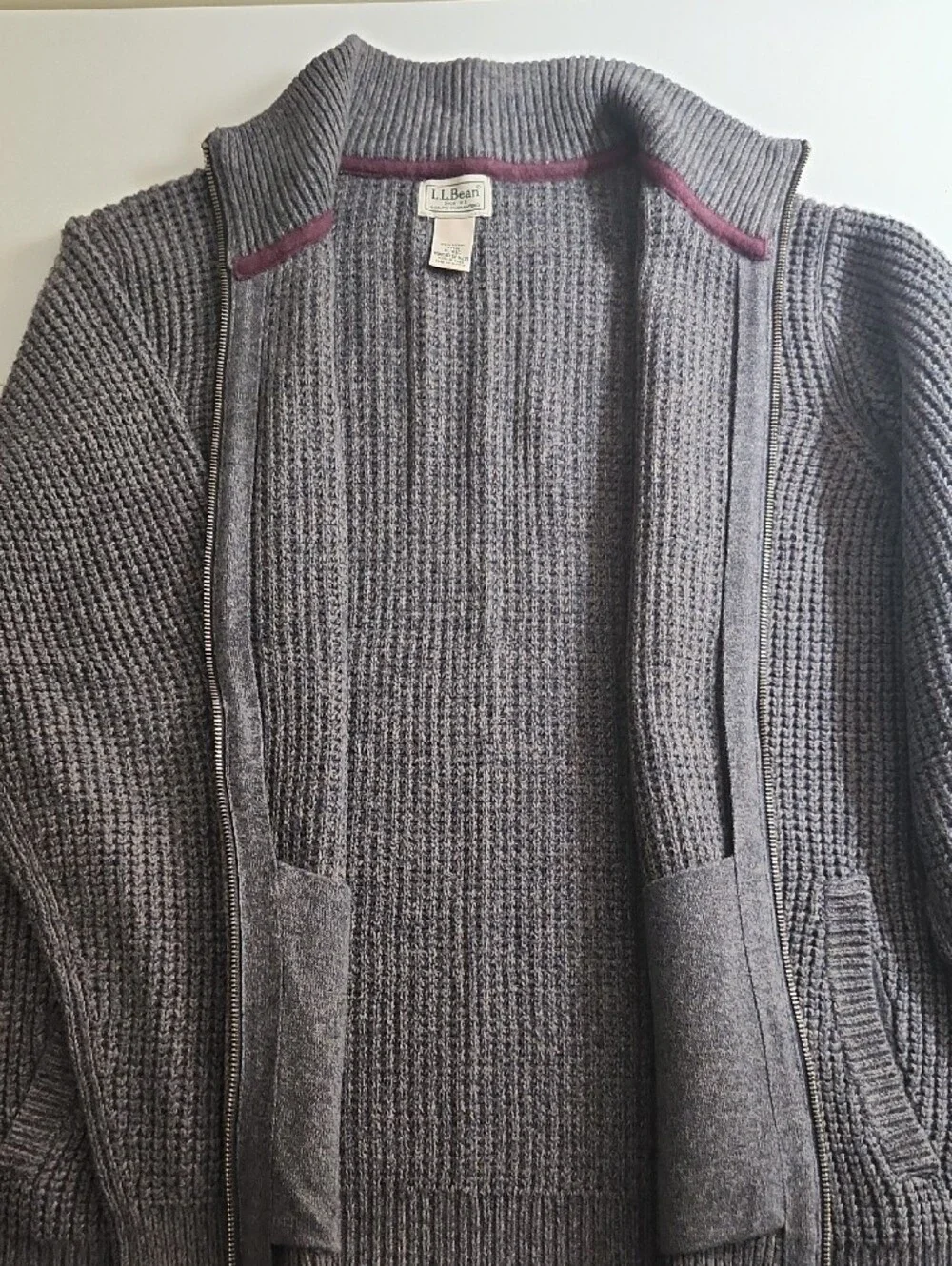 L.L. Bean Men's Zip-Up Rib Knit Sweater - Gray